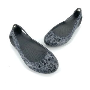 Crocs Kadee Ballet Flat Slip On Shoes Snake Print Casual Sandals